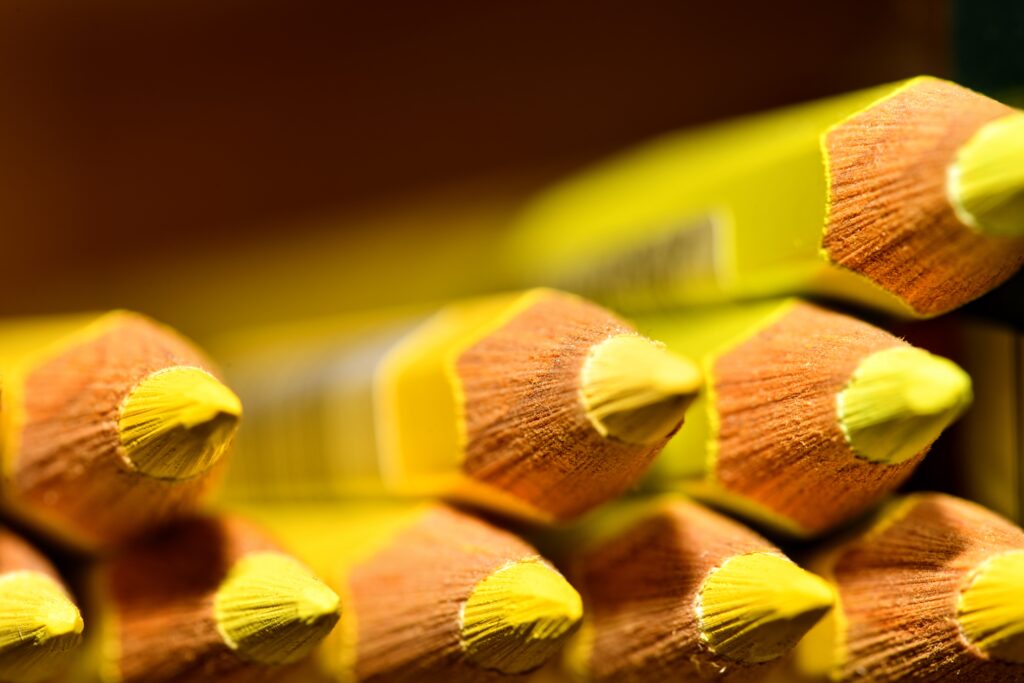 close up bright yellow pencils tips and tools for writers